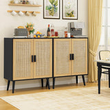 Iwell Storage Cabinet, Rattan Cabinet with Adjustable Shelf & Doors, Buffet Cabinet with Storage, Accent Cabinet for Living Room, Kitchen, Entryway, Natural+ Black Iwell