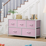 YITAHOME Wide Storage Tower with 5 Drawers - Fabric Dresser, Organizer Unit for Bedroom, Living Room, Closets & Nursery - Sturdy Steel Frame, Easy Pull Fabric Bins & Wooden Top (Pink) YITAHOME