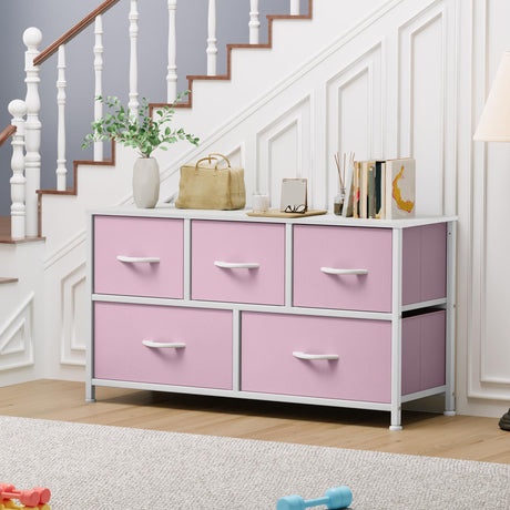 YITAHOME Wide Storage Tower with 5 Drawers - Fabric Dresser, Organizer Unit for Bedroom, Living Room, Closets YITAHOME