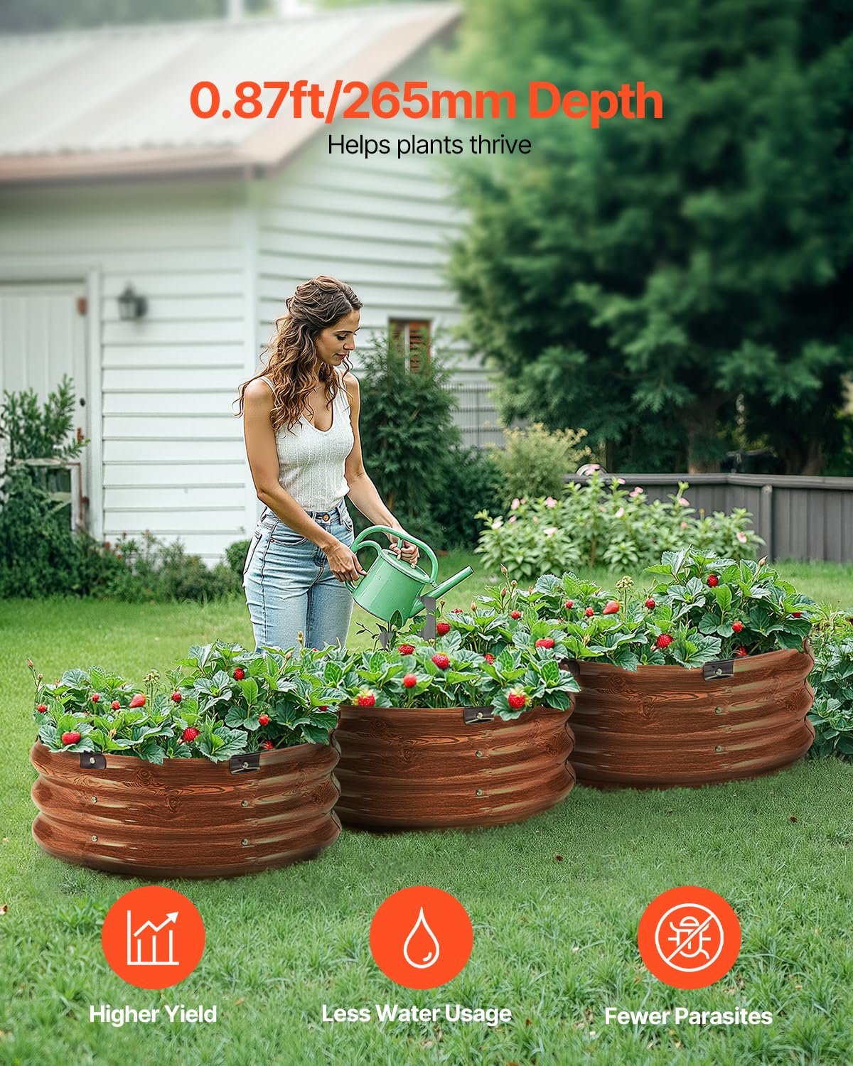 VEVOR 3 Pcs 2x2x1ft Round Galvanized Raised Garden Bed Kit, Outdoor Metal Raised Beds for Gardening Vegetables, Easy Assembly Garden Planter Box for Flowers Fruits with Open Base VEVOR