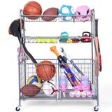 Kinghouse Garage Sports Equipment Organizer, Ball Storage Rack, Toy Storage, Nerf Gun Organization on Wheels for School, Garage, Black, Steel (Grey) Kinghouse