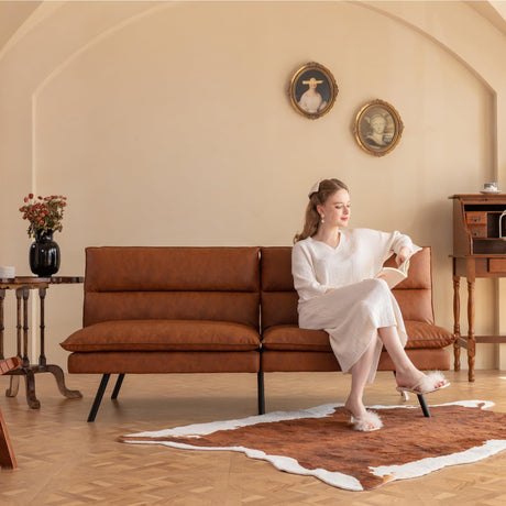 Futon Sofa Bed, Memory Foam Futon Couch with Adjustable Backrest, Multi-Functional Design Convertible Sofa Bed, Space-Saving Sleeper Sofa for Living Room(New Brown) MLILY