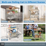 Leteuke Rolling Kitchen Carts with Wheels, 34" L x 17.5" W, 3-Tier Heavy Duty Utility Cart with Wood Tabletop, NSF Commercial Metal Serving Cart with Handle and Shelf Liner for Kitchen, Chrome Leteuke