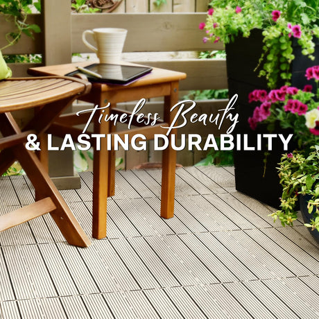 IDZO Wood Plastic Composite Deck Tiles Set of 10, Sustainable FSC Composite Decking Resist Rust, Water, Weather, Easy to DIY & Maintain, Ideal for Patios, Balconies, Rooftops, Decks - Grey IDZO
