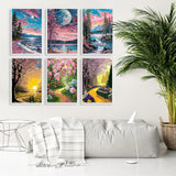 6 Pack Natural Scenery paint by numbers kit for adults,Pink Painting Unframed Easy Acrylic on Canvas11.8x15.7Inch, Acrylic Paint Kit for Adults Beginners,Paint by Numbers Canvas for Home Wall Decor RYMILIE