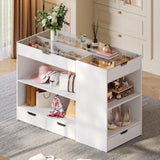 ANCTOR Bedroom Island, 47.4”W Wardrobe Closet Armoire Island with 8 Drawers Glass Top, Jewelry Center Island for Walk in Closet, Dresser for Bedroom Cloakroom Store, White ANCTOR