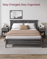 VASAGLE Farmhouse Nightstand with Charging Station, Bedside Table with Drawer, Open Compartment, Side Table with Storage, for Bedroom, Misty Gray ULET659G68 VASAGLE