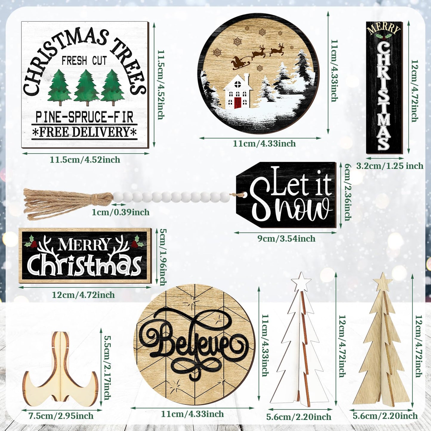 Christmas Tiered Tray Decor Christmas Trees Merry Christmas Let It Snow Wooden Signs Christmas Table Decorations Centerpieces Rustic Farmhouse Decor for Xmas Winter Home Table Shelf - WoodArtSupply