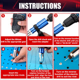 wesleydrill Rivet Gun Adapter Kit,Professional Riveting Insert Nut Hand Tool Kit,2.4/3.2/4.0/4.8mm Diameter Rivet Head, Aluminum Housing, Fit for Cordless Drill,Sheet Metal Work wesleydrill