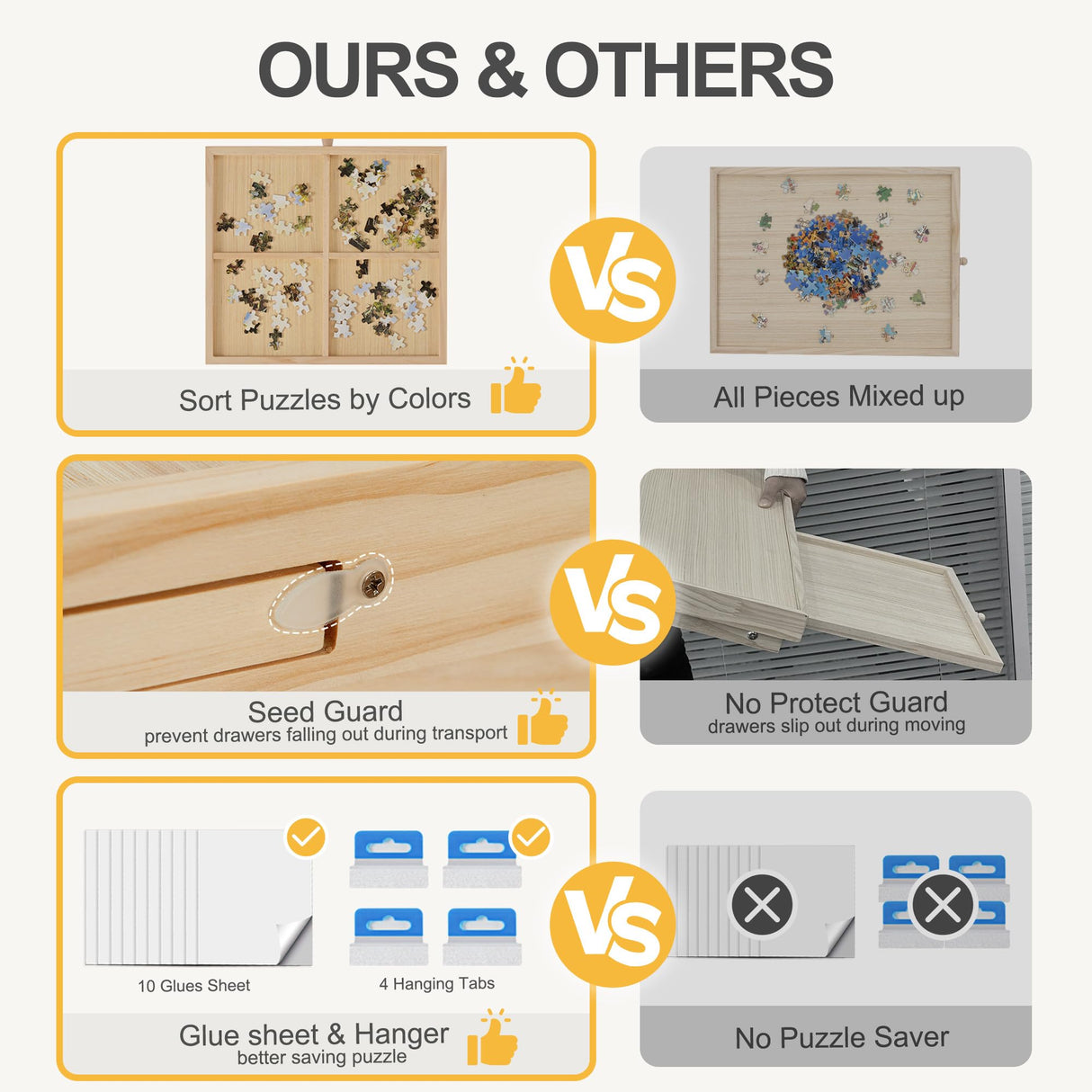 YKHALLYBEE Puzzle Table 2000 Pieces Wooden Jigsaw Puzzle Board with Legs, 41”x 27.6” Puzzle Board with 4 Drawers and Cover, Foldable Leg Puzzle Table for Adults Natural HALLYBEE