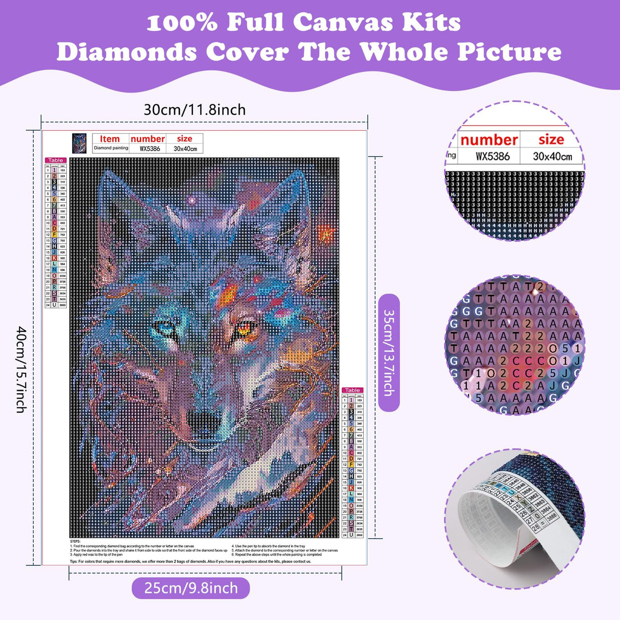 SENQAO Wolf Diamond Painting Kits for Adults, Wolf DIY 5D Full Drill Diamond Painting Kits for Adults Kids Beginner, Diamond Dots for Home Wall Decor, Gem Art 12 x 16 Inches SENQAO