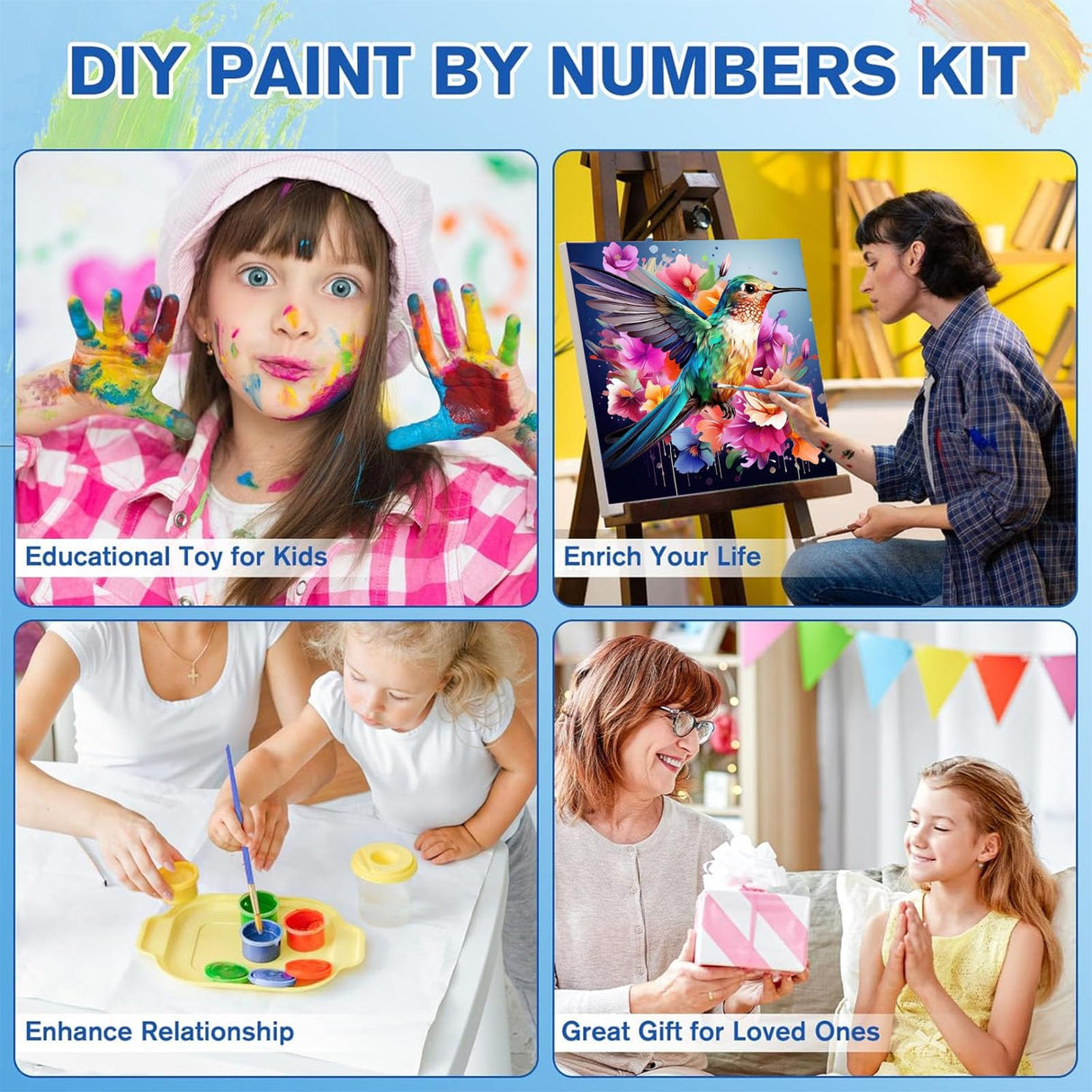 2 Pack Paint by Numbers with Frame,Hummingbird Paint by Number Kits for Adults,Paint by Numbers for Beginner on Canvas,DIY Acrylic Easy Oil Painting Arts Gift Crafts Kits for Home Wall Decor 8x8inch YarnWhimsy
