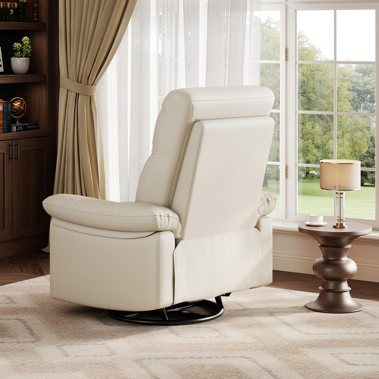 Power Recliner Chair for Adults, PU Leather Swivel Rocker Recliner with Padded Armrests & Side Pocket, Modern Upholstered Reclining Glider Chair for Living Room or Nursery (White) IDEALHOUSE