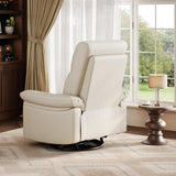 Power Recliner Chair for Adults, PU Leather Swivel Rocker Recliner with Padded Armrests & Side Pocket, Modern Upholstered Reclining Glider Chair for Living Room or Nursery (White) IDEALHOUSE