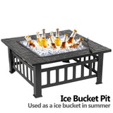 ZENY 32in Outdoor Fire Pits Outside Wood Burning Firepit Square Metal Fireplace Table Fire Bowl with Grill,Screen and Poker for Camping Bonfire Backyard BBQ ZENY