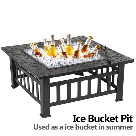 ZENY 32in Outdoor Fire Pits Outside Wood Burning Firepit Square Metal Fireplace Table Fire Bowl with Grill,Screen and Poker for Camping Bonfire Backyard BBQ ZENY