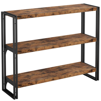 Industrial Vintage Brown 3-Tier Bookshelf by IRONCK - Sturdy Metal Frame & Spacious Storage - WoodArtSupply