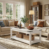 Homieasy Coffee Table with Storage Shelf, 43.3” Farmhouse Wood Coffee Tables for Living Room, Modern Center Tea Table, White