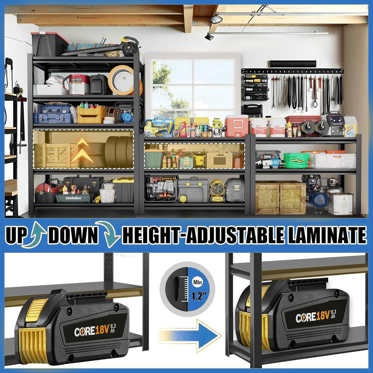 72" H Garage Shelving Metal Storage Shelves 5-Tier Adjustable Metal Shelving Units 3000Lbs Storage Shelves Heavy Duty for Basement, Commercial, Warehouse, Industrial, Black PRESTELION