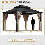 Devoko 10' x12' FT Outdoor Hardtop Gazebo Galvanized Steel Metal Gazebo Aluminum Frame Double Roof Outdoor Gazebo with Nettings and Curtains for Patios, Garden,Yard Devoko