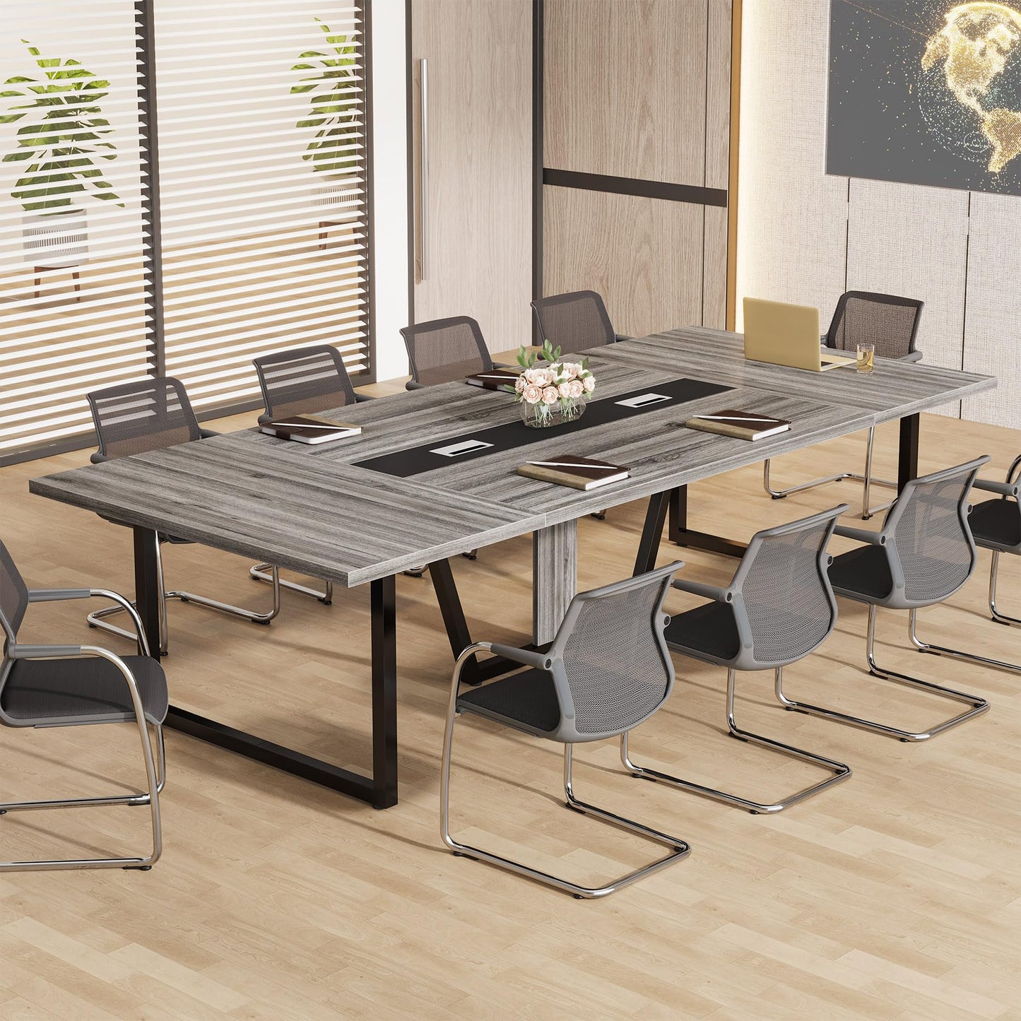 Tribesigns 8FT Conference Table, 94.49 L x 47.24 W x 29.53 H Inches Large Meeting Table Podcast Table for 10 People, Wooden Seminar Training Table with Strong Metal Frame for Office Business - WoodArtSupply