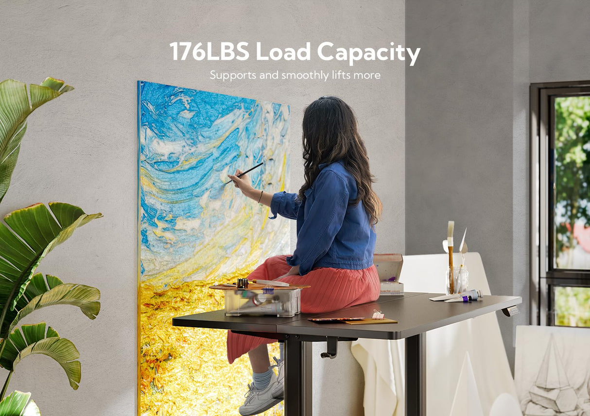 Claiks Electric Standing Desk, Adjustable Height Stand up Desk, 48x24 Inches Sit Stand Home Office Desk with Splice Board, Black Frame/Black Top Claiks