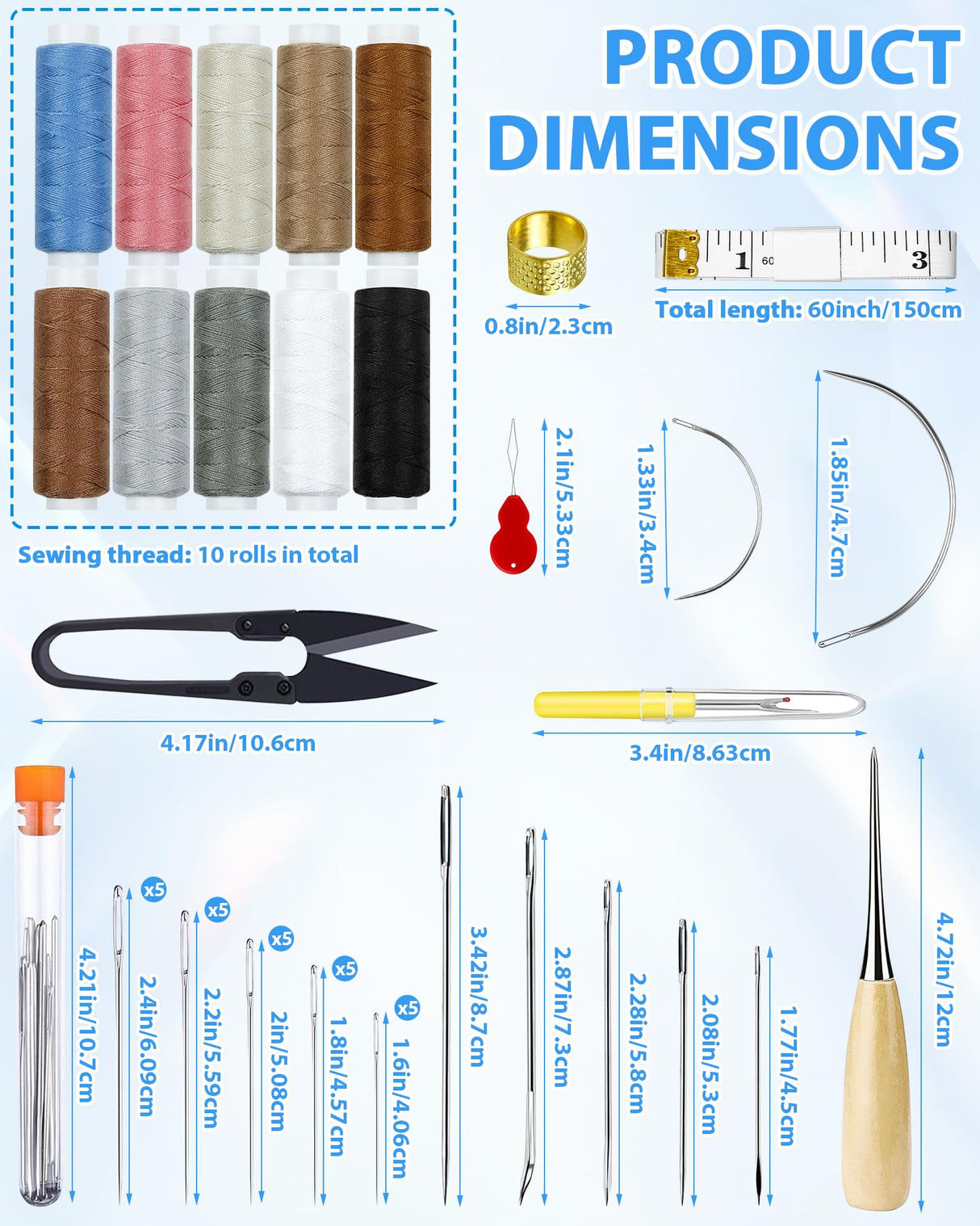 PLANTIONAL Upholstery Repair Sewing Kit: 47 Pieces Heavy Duty Sewing Kit with Sewing Awl, Seam Ripper, Leather Hand Sewing Stitching Needles, Sewing Thread for Car, Sofa, Backpack, Shoe, Craft DIY PLANTIONAL