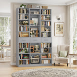HOSTACK 75" Tall Book Shelf and Bookcase, 47" Wide Bookshelf with Drawers, Modern 9 Tier Bookcase with Storage, Large Wood Display Cabinet with Adjustable Shelves for Living Room, Home Office, Gray HOSTACK
