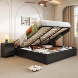 AMERLIFE Lift Up Storage Bed, King Bed Frame with Storage Underneath, Wooden Platform Bed Frame, Solid Wood Slats Support, No Fixed Headboard, No Box Spring Needed, Dark Oak AMERLIFE