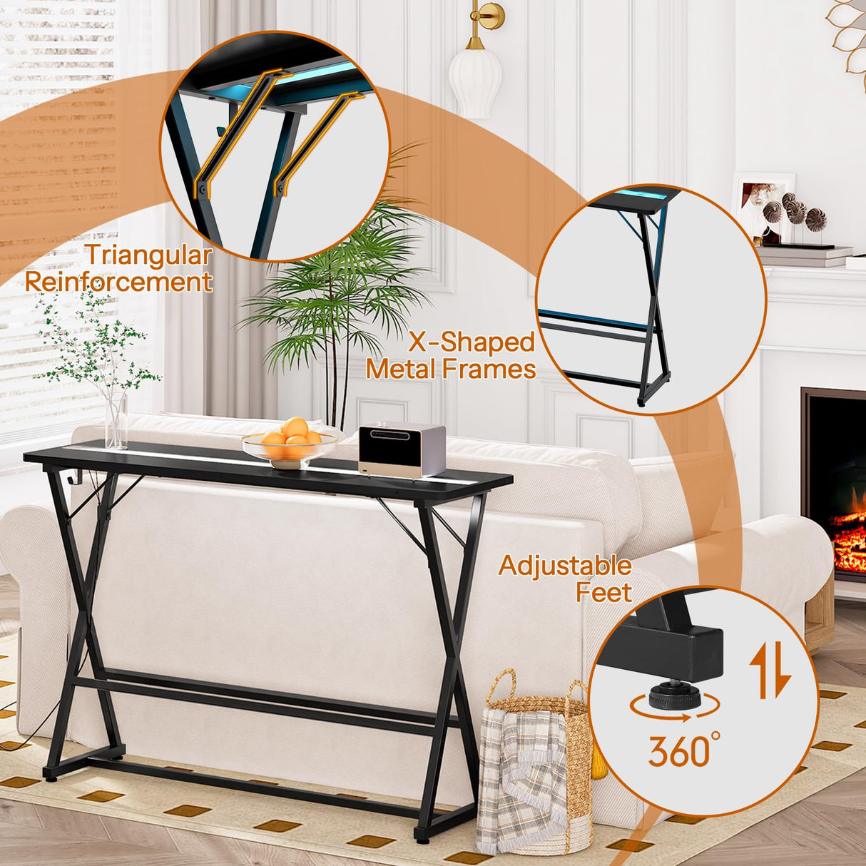 HOOBRO Bar Table,47.1" Rectangular Pub Table,Tall Counter Bar Height Table with LED Light and Glass Decoration, Modern Dining Table Footrests, for Dining Room, Pub, Tavern, Black BB68DBT01 HOOBRO