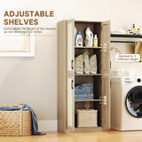 Storage Cabinet - Kitchen Pantry Cabinet, Rattan Cabinet, Tall Storage Cabinet with 4 Doors and Adjustable Shelf, Freestanding Cupboard for Kitchen, Bathroom, Laundry, Utility Room, Natural, 67" H JASIWAY