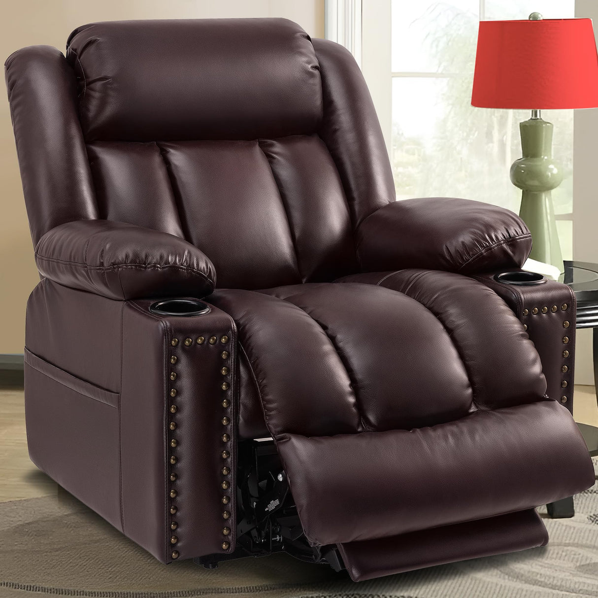 Gehtmnl Triple Motor Large Power Lift Recliner Chair for Elderly with Heat and Massage, Lay Flat Lift Chairs for Seniors Infinite Position, Extended Footrest, USB Ports, Cup Holder, Dark Brown Gehtmnl