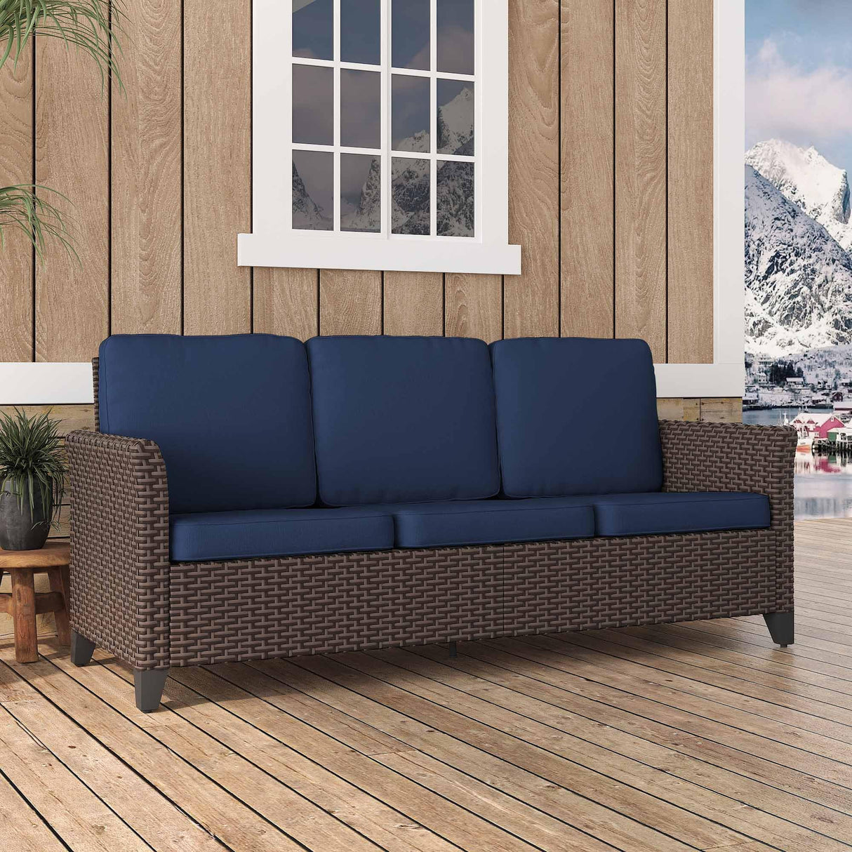 Yokayoay Patio Couch with High Back, 75" 3 Seats Outdoor Sofa, All Weather PE Wicker Couch with Waterproof Cushion for Porch, Backyard, Balcony, Deck Yokayoay