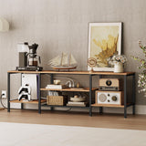 HOOBRO TV Stand with Power Outlets to 75 Inches, TV Console Table with Open Storage Shelves Cabinet, Industrial Media Entertainment Center for Living Room Bedroom, Rustic Brown and Black BF60DS01 HOOBRO