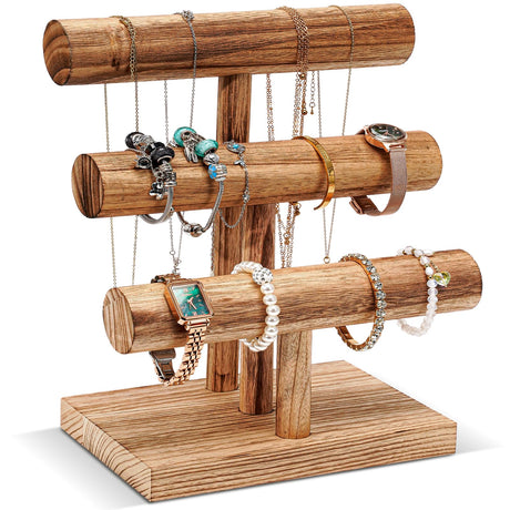 ProCase Bracelet Holder Display Bracelet Organizer, Wooden Bracelet Stand for Selling, T-bar Bangle Storage Rack Wood Watch Display Tower for Business - 3 Tier, Nature ProCase
