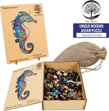 MYS Aurora Wooden Jigsaw Puzzles, Unicorn Seahorse Wood Puzzle 200 Pieces, Unique Shaped Wooden Puzzles for Adults and Kids, Family Game 8.5 x 13.4 Inches Mys Aurora