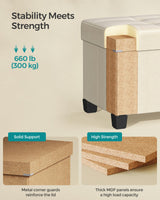 SONGMICS Storage Ottoman Bench, Foldable Foot Rest with Legs, 15 x 43 x 15.7 Inches, End of Bed Bench, Storage Chest, Load up to 660 lb, for Living Room, Bedroom, Entryway, Cream White ULSF018W01 SONGMICS