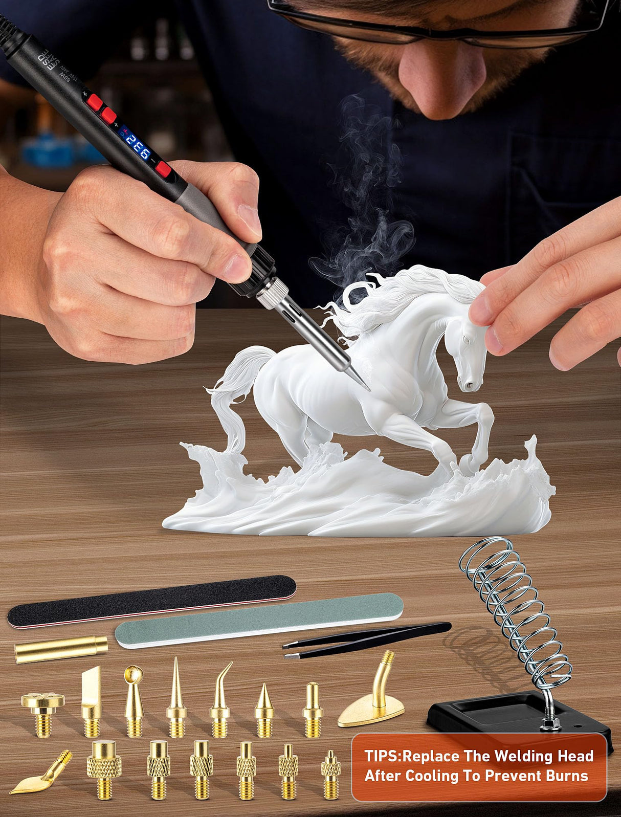 21-in-1 3D Printer Smoothing Tool Kit, 80W LCD Digital Adjustable Temperature Soldering Welding Iron Kit with Insert Brass Heatset Nuts & Soldering Tips, Fast Heating 3D Printing Modify Finishing Tool SARDVISA