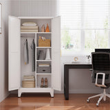 XIUSVON Metal armoire Wardrobe Closet with Hanging Rod,71'' Metal Wardrobe Cabinet with 2 Doors and 2 Adjustable Shelves, Bedroom armoires,Laundry Room cabinets,armario de ropa Closet(Modern, White) XIUSVON