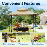 VIVOHOME Grill Gazebo Outdoor BBQ Patio Canopy Tent with Double Tiered Vented Top & 2 Side Shelves, Taupe VIVOHOME