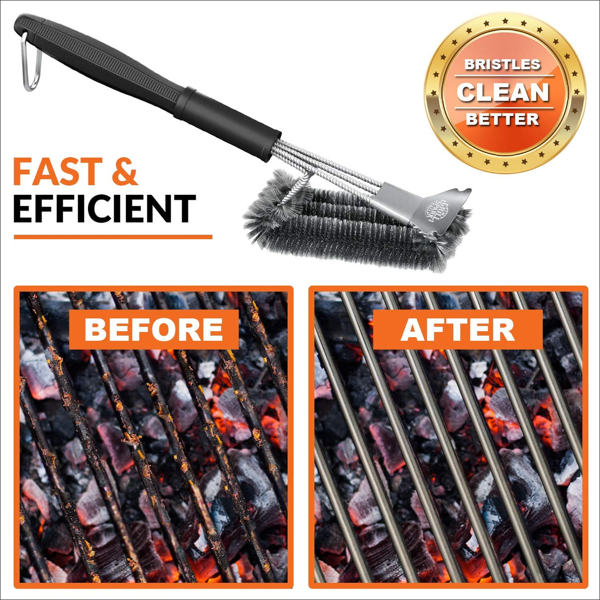 BBQ Grill Brush and Scraper 18" | Stainless Steel Cleaning Brush Accessories | Best for Weber Gas, Charcoal, Porcelain, Cast Iron, All Grilling Grates Grill Spark