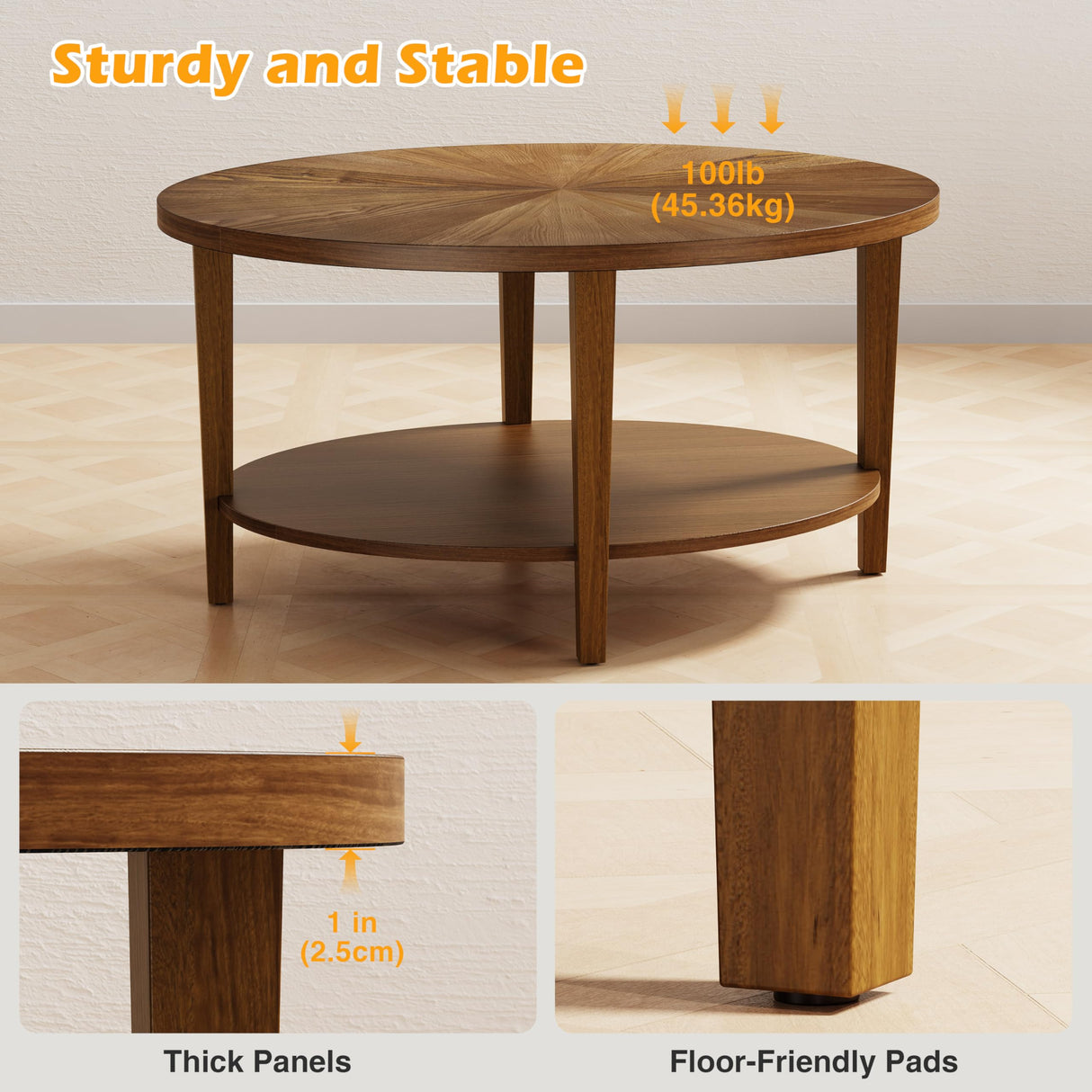BRRITLE Solid Wood Oval Coffee Table for Living Room, 2 Tier Oval Rustic Coffee Table with Storage Shelf, Double Layer Center Table for Living Room, Easy Assembly Brown BRRITLE