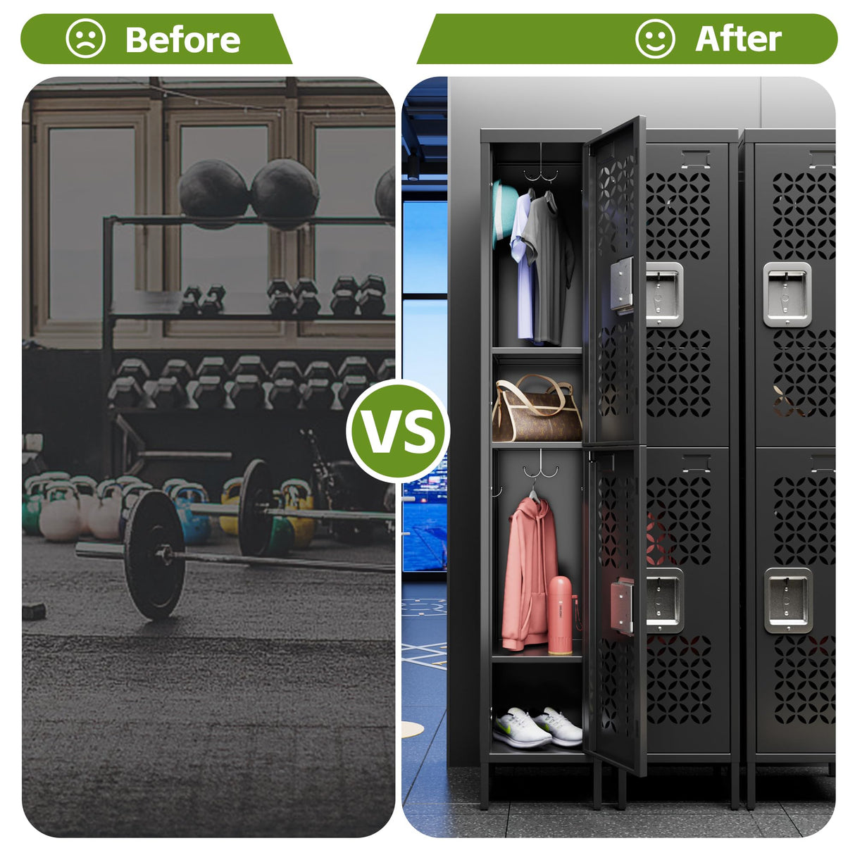 SUPEER 2 Doors Metal Locker with Adjustable Shelves and 6 Hooks,Metal Lockers for Employees for Gym,School,Office,Home,Garage,Assembly Required,Black SUPEER