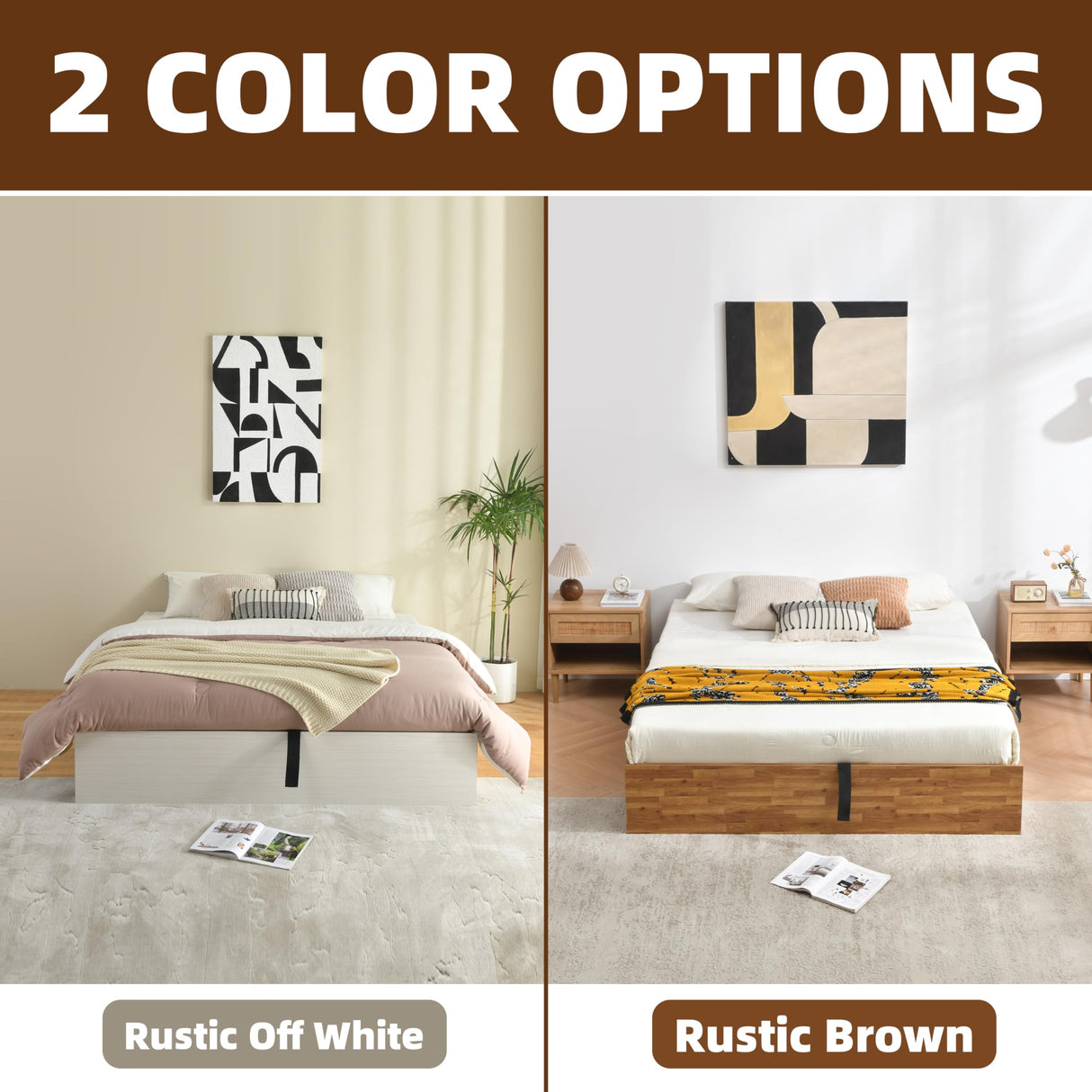 Zanmintaobo King Size Lift Up Storage Platform Bed Frame, Wood Bed Frame with Metal & Slats Support, Wooden Bed Frame Without Headboard, No Box Spring Needed, Easy Assembly, Rustic Brown Zanmintaobo