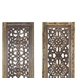 TUP The Urban Port Floral Hand Carved Wooden Wall Panels, Assortment of Two, Rustic Brown TUP THE URBAN PORT