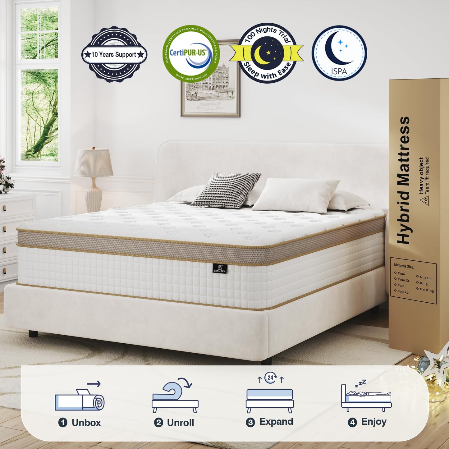 EEN EEN SLEEP Full Size Mattress, Upgrade Strengthen Medium 12 Inch Hybrid Full Mattress in A Box, Mattress Full Size with High Density Memory Foam and Independent Pocket Springs, Strong Edge Support