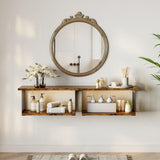 Floating Nightstand Set of 2, 2-Tier Floating Shelves Wall Mounted,Floating Bedside Table Wall Shelf,Display Wall Shelves for Bedroom,Living Room, Bathroom, Kitchen,Rustic Brown YUJSBHJAN