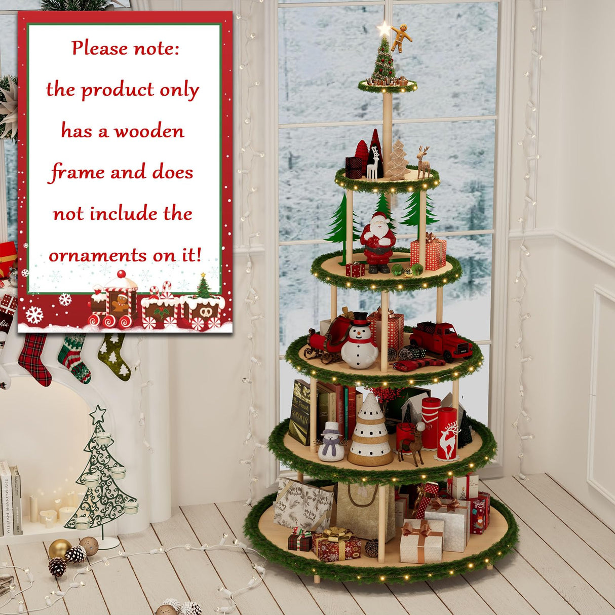 Annzoe 6-Tier 72-Inch Christmas Village Display Stand - Wooden Tree-Style Bookshelf for Holiday Ornaments, Easy Assembly No-Tools-Needed Holder Annzoe