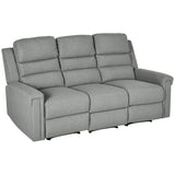 HOMCOM 3 Seater Recliner Sofa with Manual Pull Tab, Fabric Reclining Sofa, RV Couch, Home Seating, Gray HOMCOM