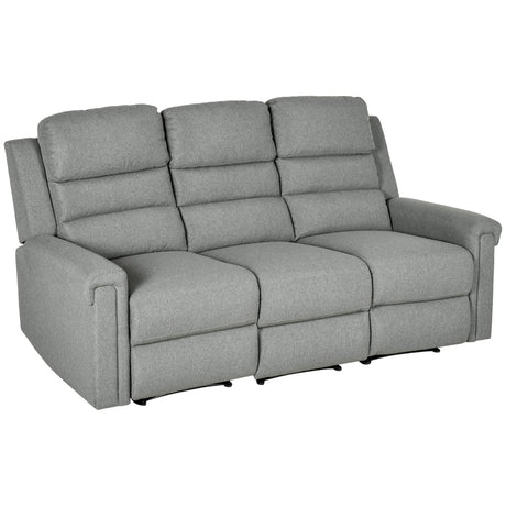 HOMCOM 3 Seater Recliner Sofa with Manual Pull Tab, Fabric Reclining Sofa, RV Couch, Home Seating, Gray HOMCOM